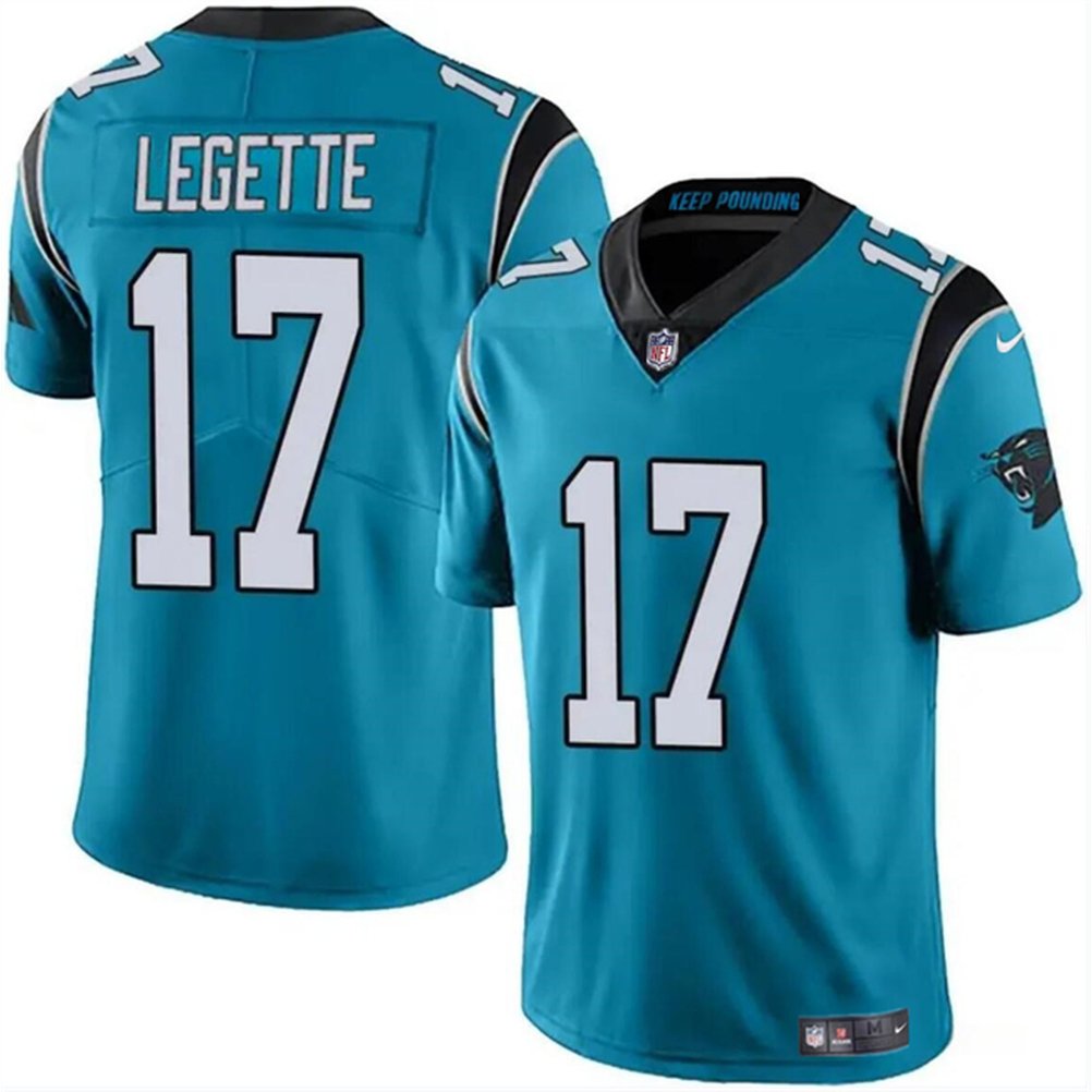 Men's Carolina Panthers #17 Xavier Legette Blue 2024 Draft Vapor Limited Stitched Football Jersey 1
