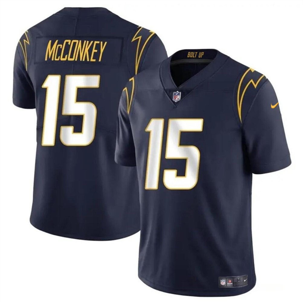 Youth Los Angeles Chargers #15 Ladd McConkey Navy 2024 Draft Vapor Limited Stitched Football Jersey 1