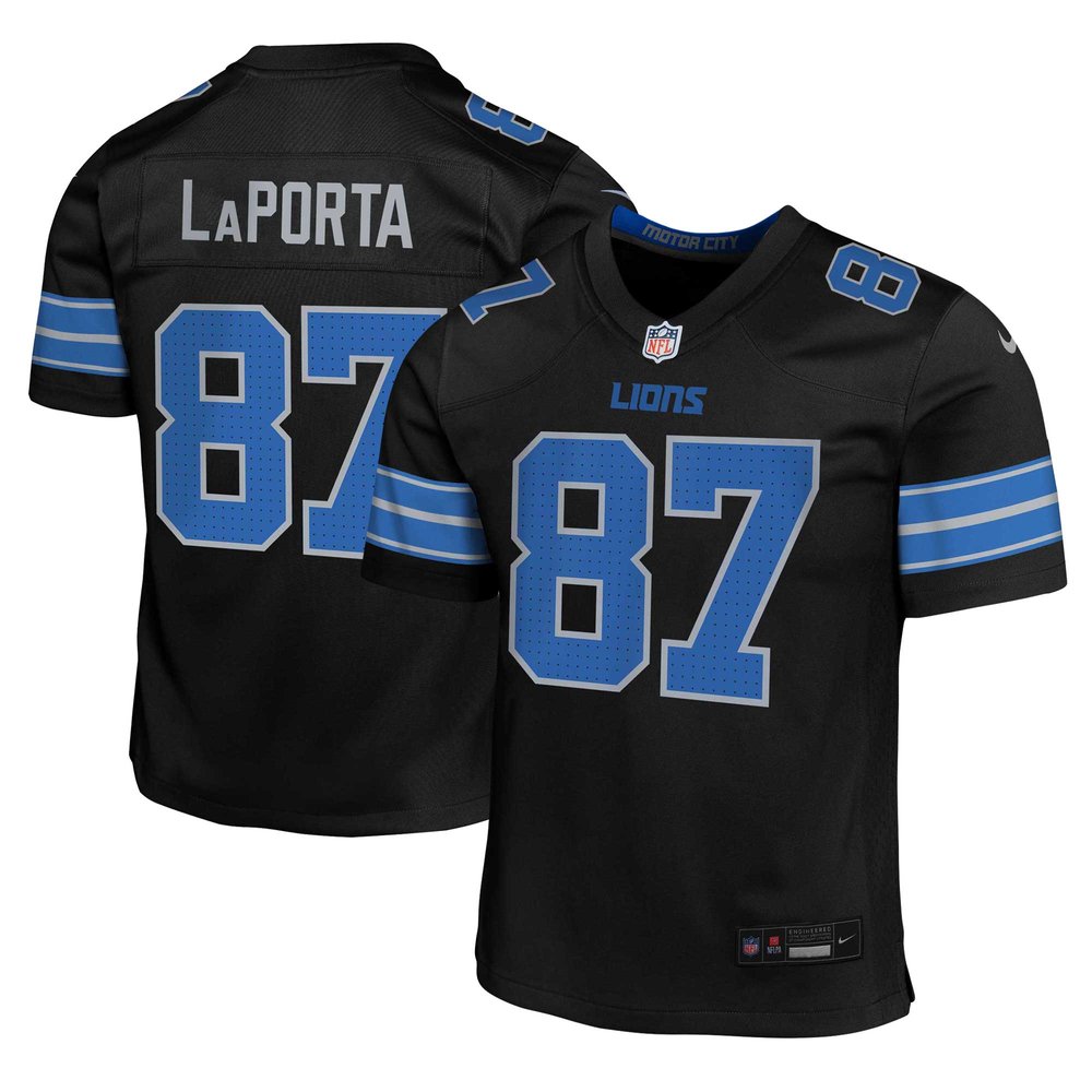 Youth Detroit Lions #87 Sam LaPorta Black Alternate Player Game Jersey 1