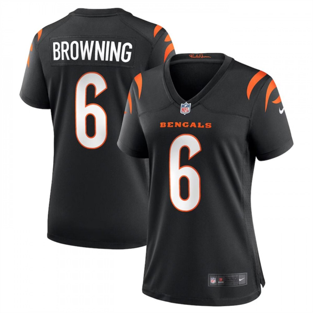 Women's Cincinnati Bengals #6 Jake Browning Black Stitched Football Jersey(Run Small) 1