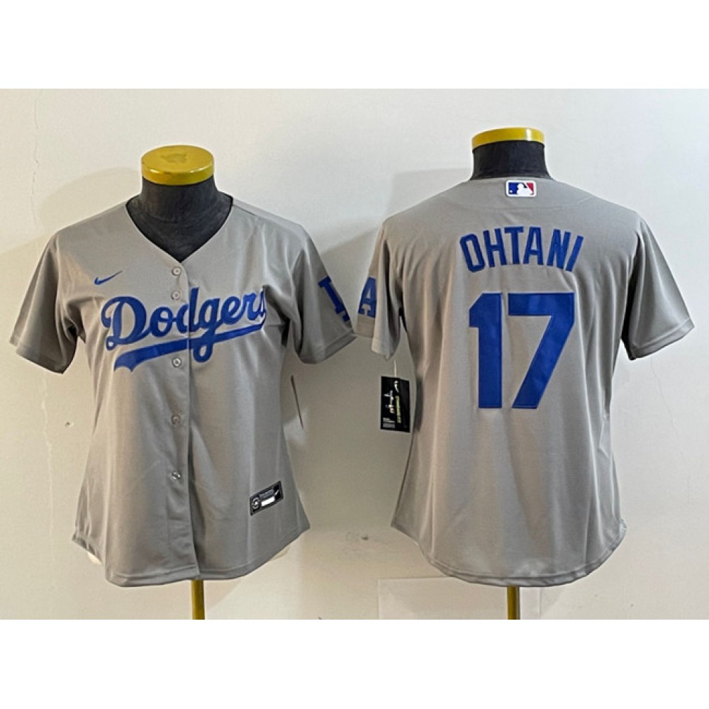 Women's Los Angeles Dodgers #17 Shohei Ohtani Grey Stitched Jersey(Run Small) 1
