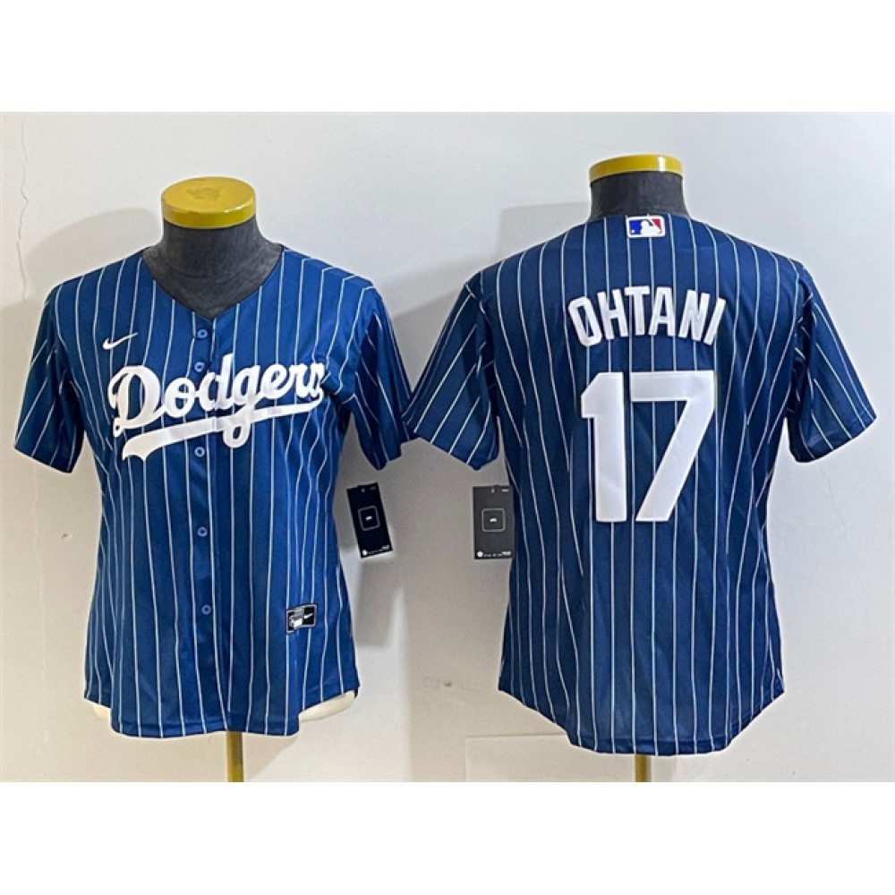 Women's Los Angeles Dodgers #17 Shohei Ohtani Navy Stitched Jersey(Run Small) 1