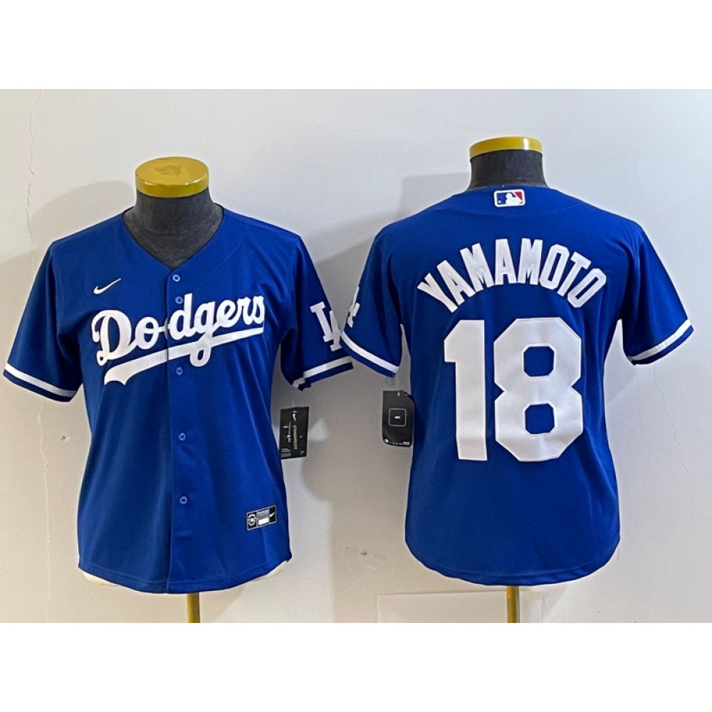 Women's Los Angeles Dodgers #18 Yoshinobu Yamamoto Blue Stitched Jersey(Run Small) 1