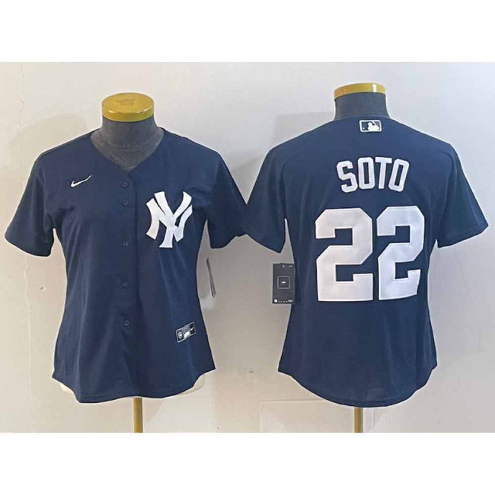 Women's New York Yankees #22 Juan Soto Navy Stitched Jersey(Run Small) 1