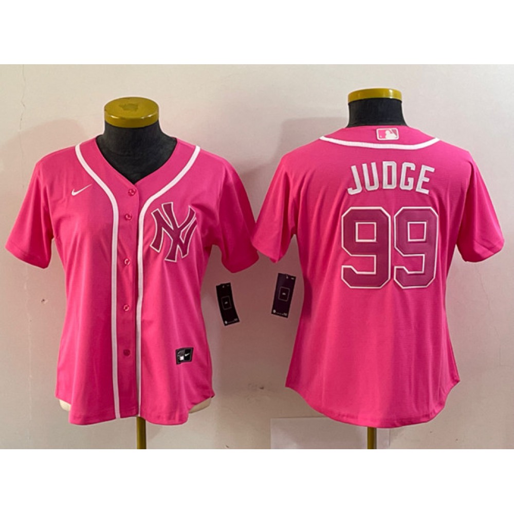 Women's New York Yankees #99 Aaron Judge Pink Stitched Jersey(Run Small) 1