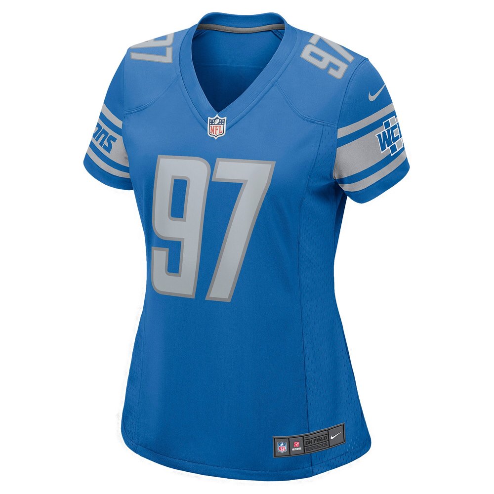 Women's Detroit Lions #97 Aidan Hutchinson Blue Game Jersey 2