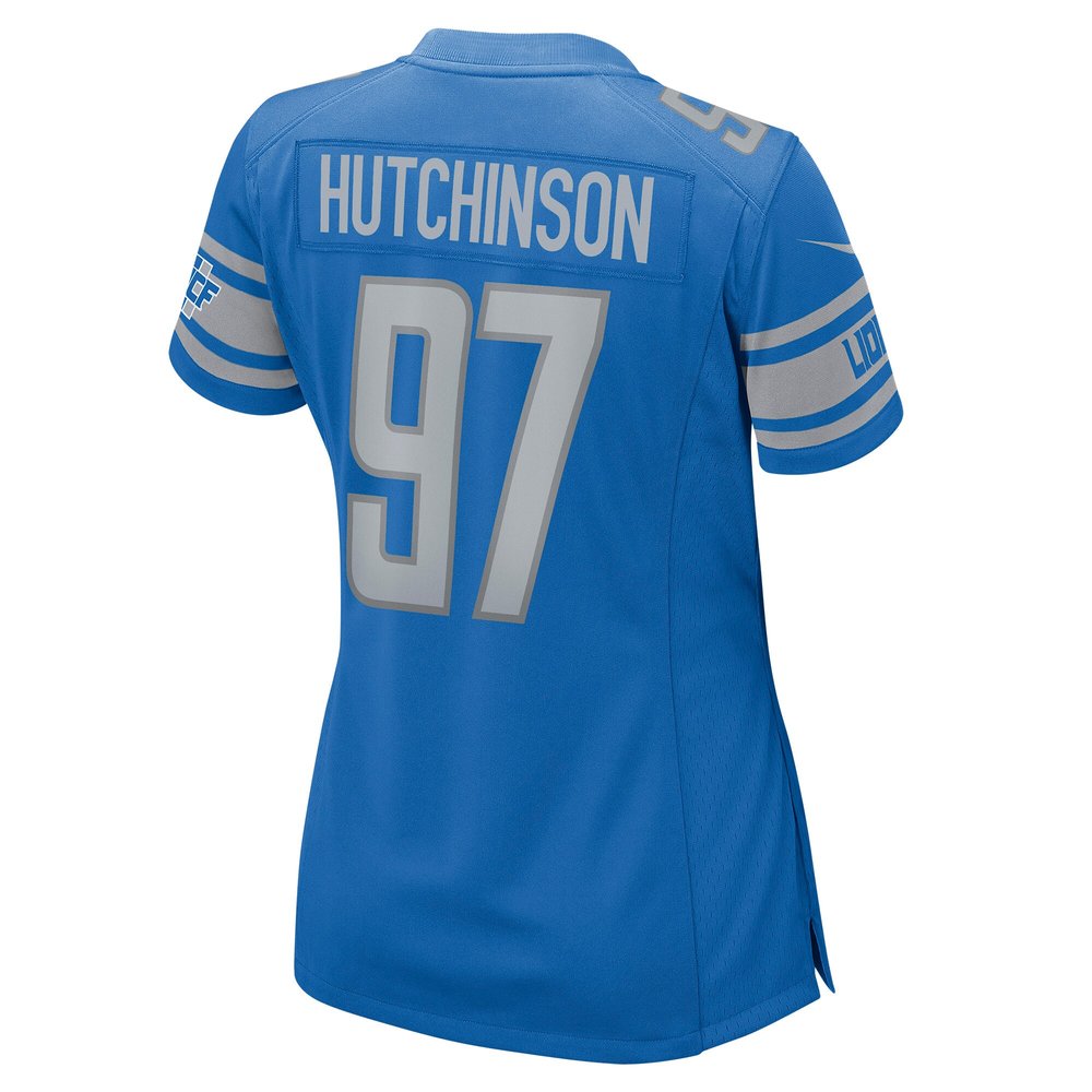Women's Detroit Lions #97 Aidan Hutchinson Blue Game Jersey 3