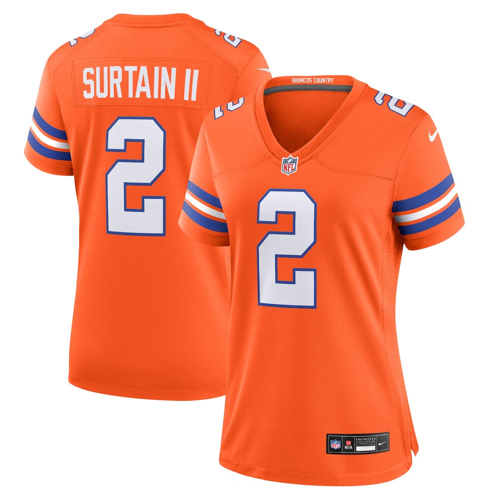 Women's Denver Broncos Patrick Surtain II Orange Mile High Collection 1977 Throwback Player Game Jersey 1