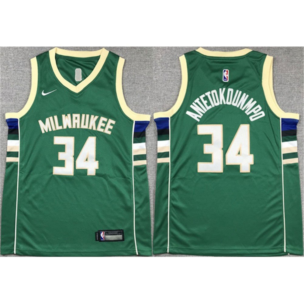 Youth Milwaukee Bucks #34 Giannis Antetokounmpo Green Stitched Basketball Jersey 1