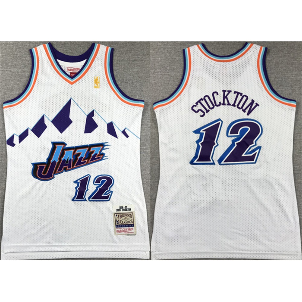 Youth Utah Jazz #12 John Stockton White Stitched Basketball Jersey 1