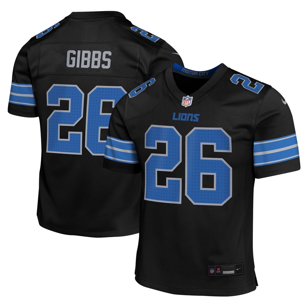 Youth Detroit Lions #26 Jahmyr Gibbs Black Alternate Player Game Jersey 1