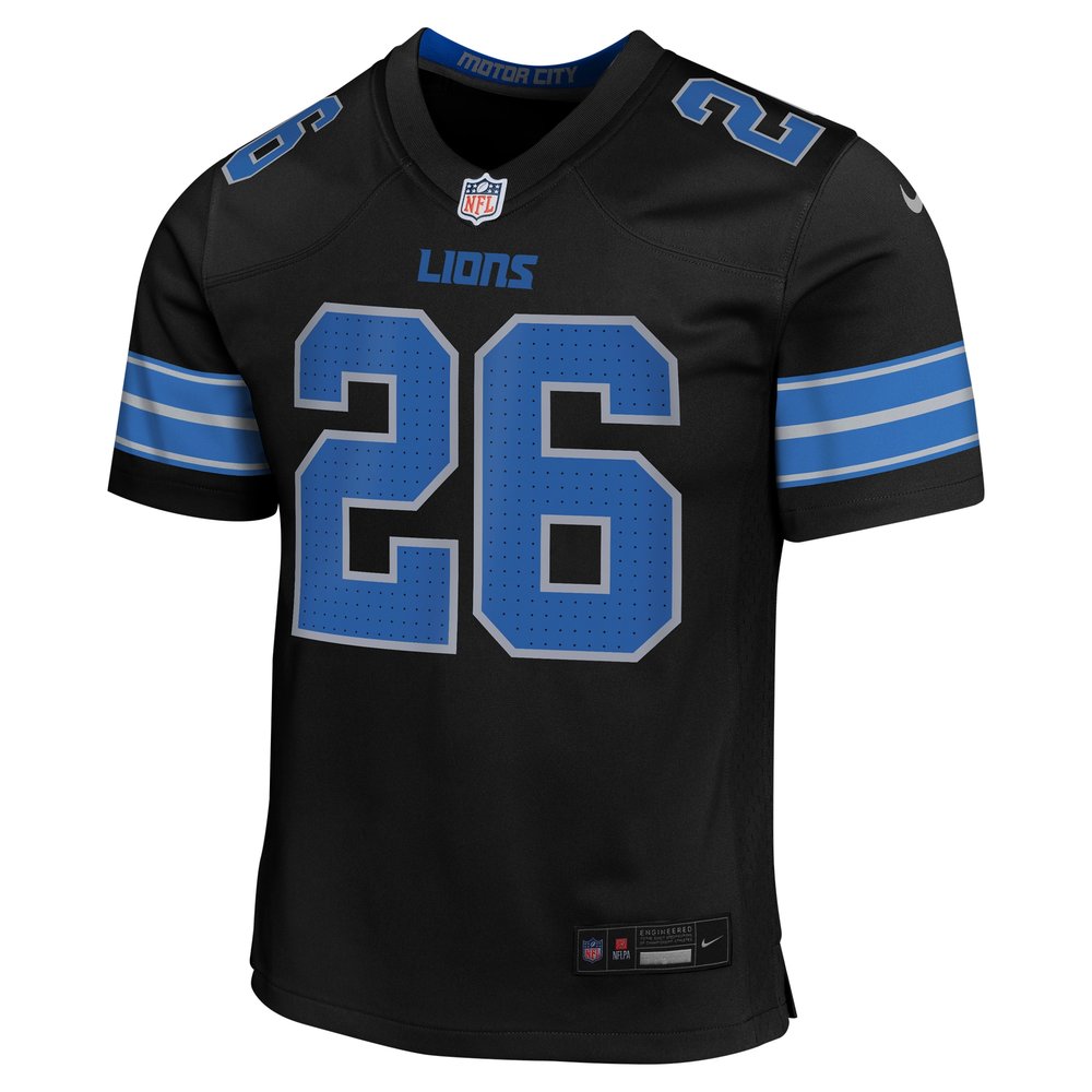 Youth Detroit Lions #26 Jahmyr Gibbs Black Alternate Player Game Jersey 2