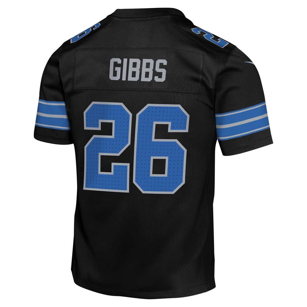Youth Detroit Lions #26 Jahmyr Gibbs Black Alternate Player Game Jersey 3