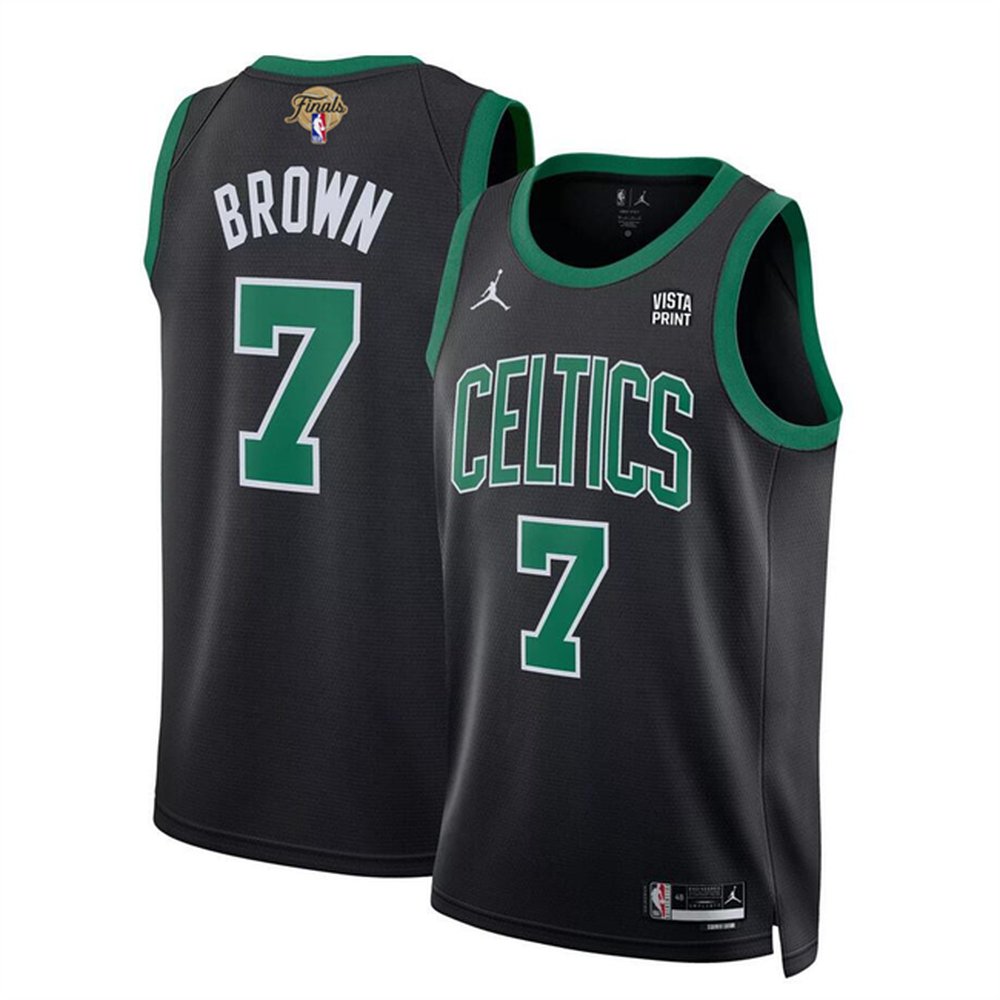 Men's Boston Celtics #7 Jaylen Brown Black 2024 Finals Statement Edition Stitched Basketball Jersey 1