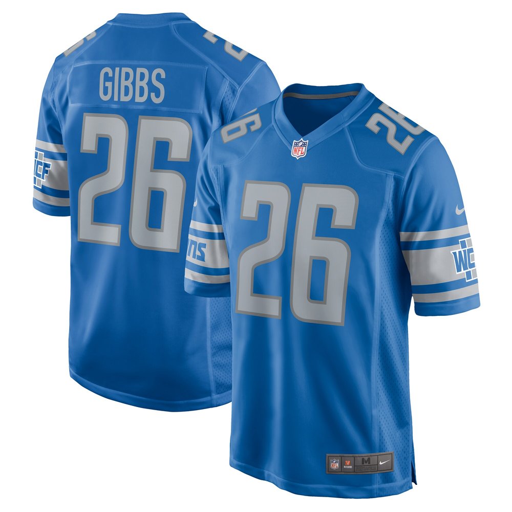 Men's Detroit Lions #26 Jahmyr Gibbs Blue 2023 NFL Draft First Round Pick Game Jersey 1