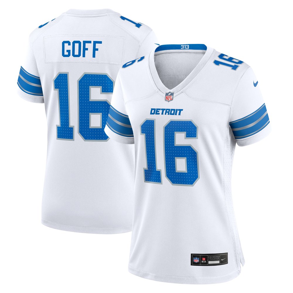 Women's Detroit Lions #16 Jared Goff White Game Jersey 1