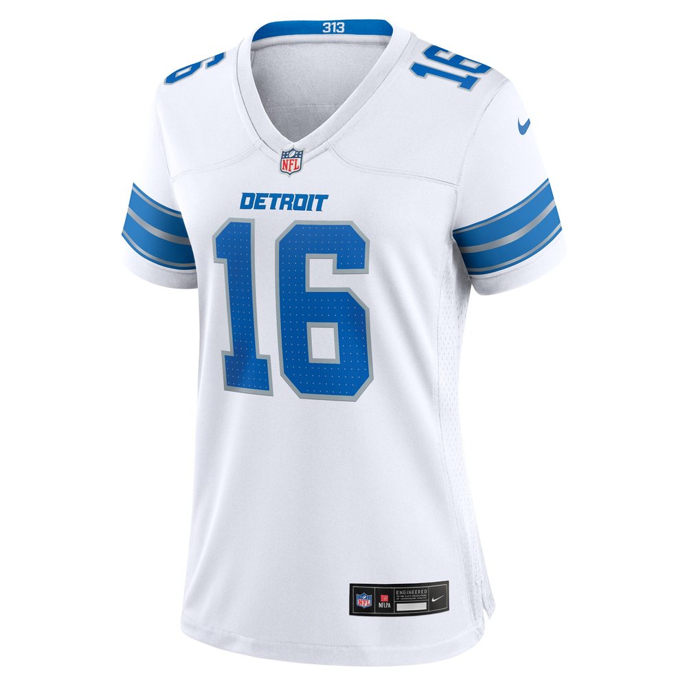 Women's Detroit Lions #16 Jared Goff White Game Jersey 2