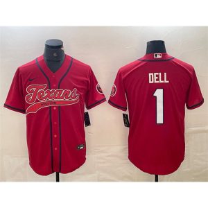 Men's Houston Texans #1 Tank Dell Red With Patch Cool Base Stitched Baseball Jersey