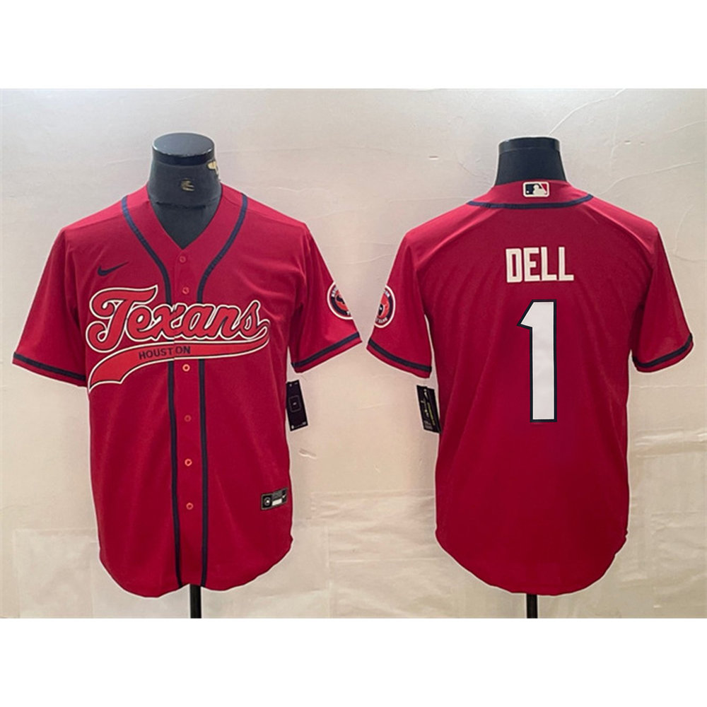 Men's Houston Texans #1 Tank Dell Red With Patch Cool Base Stitched Baseball Jersey 1