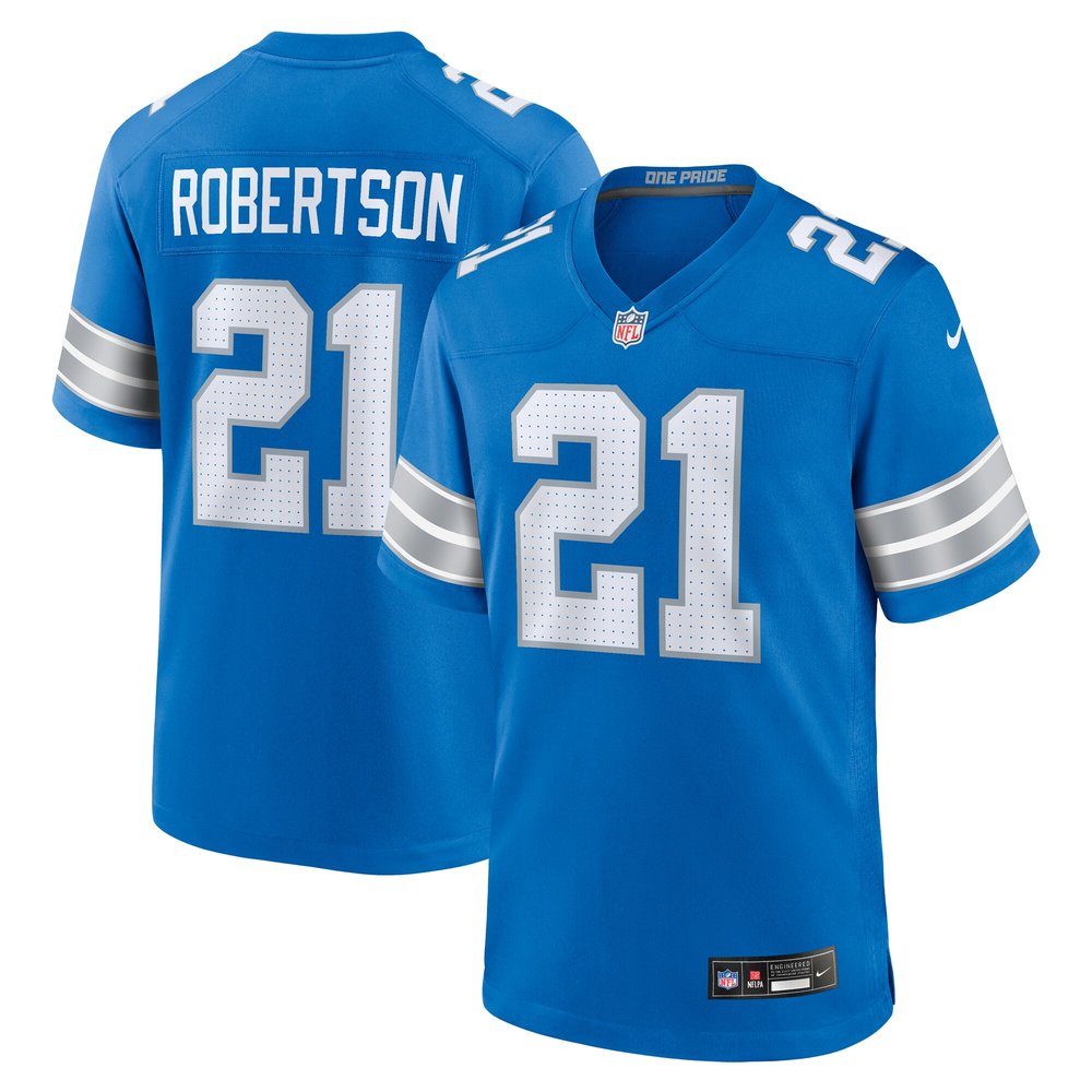 Men's Detroit Lions Amik Robertson Blue Game Jersey 1