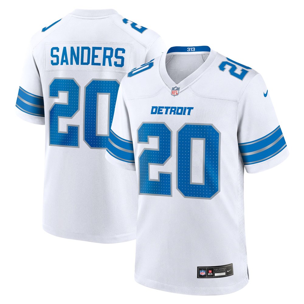 Men's Detroit Lions #20 Barry Sanders White Retired Player Game Jersey 1