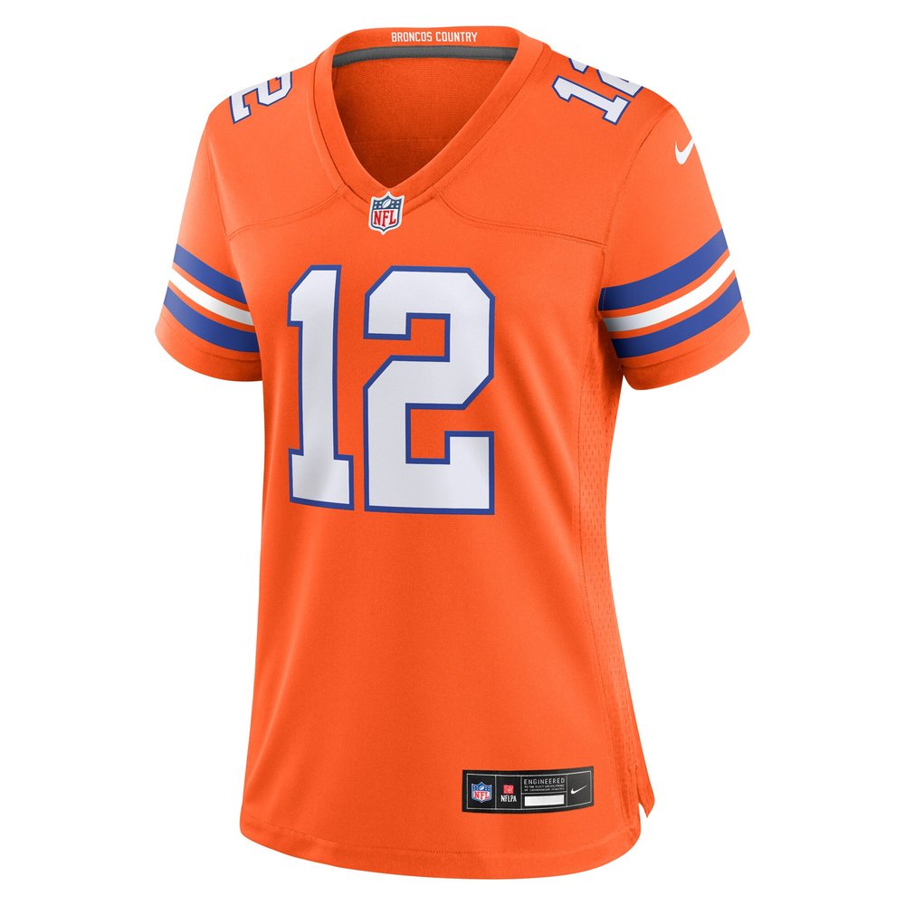 Women's Denver Broncos Tim Patrick Orange Mile High Collection 1977 Throwback Player Game Jersey 2