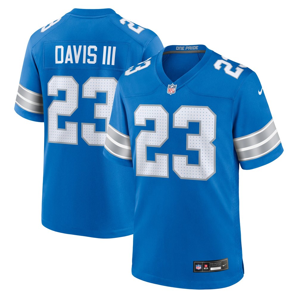 Men's Detroit Lions Carlton Davis III Blue Game Jersey 1