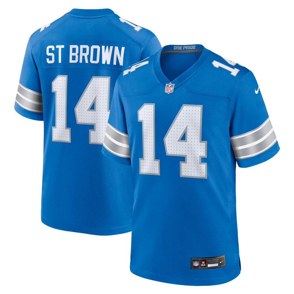 Men's Detroit Lions #14 Amon-Ra St. Brown Blue Game Jersey 1