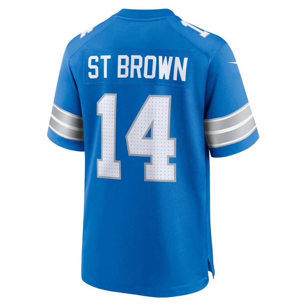 Men's Detroit Lions #14 Amon-Ra St. Brown Blue Game Jersey 3