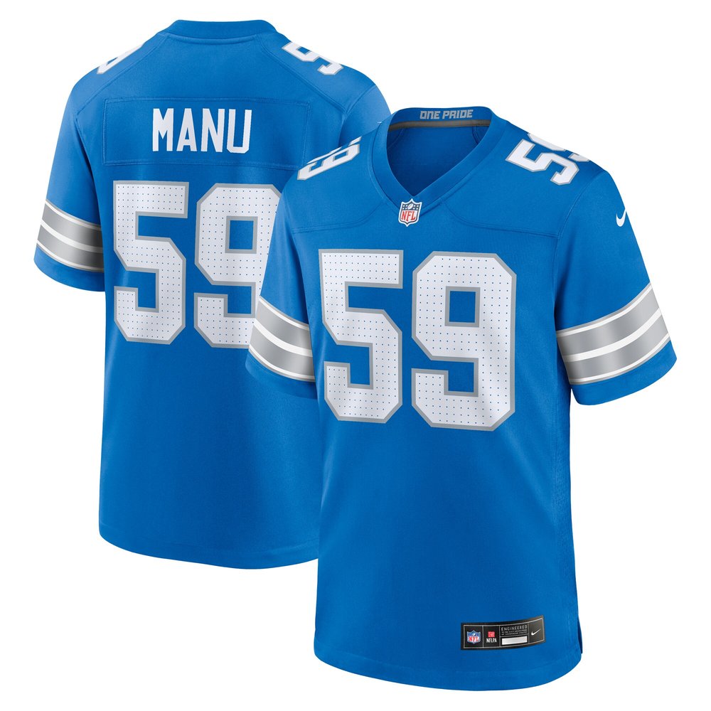 Men's Detroit Lions Giovanni Manu Blue Team Game Jersey 1