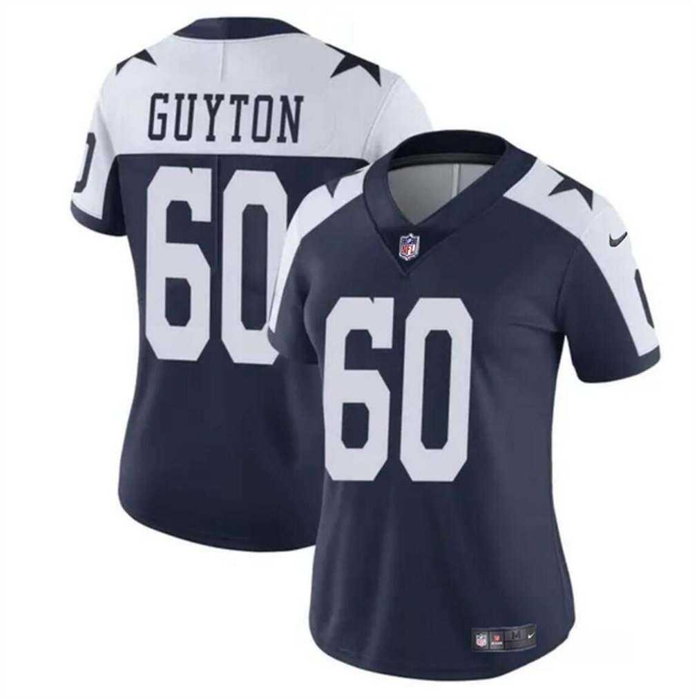 Women's Dallas Cowboys #60 Tyler Guyton Navy/White 2024 Draft Vapor Thanksgiving Limited Stitched Football Jersey(Run Small 1