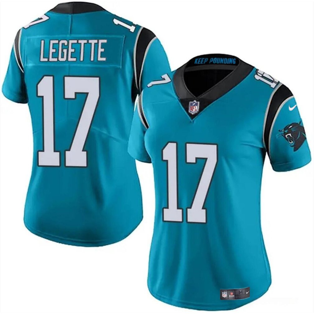 Women's Carolina Panthers #17 Xavier Legette Blue 2024 Draft Vapor Stitched Jersey(Run Small) 1