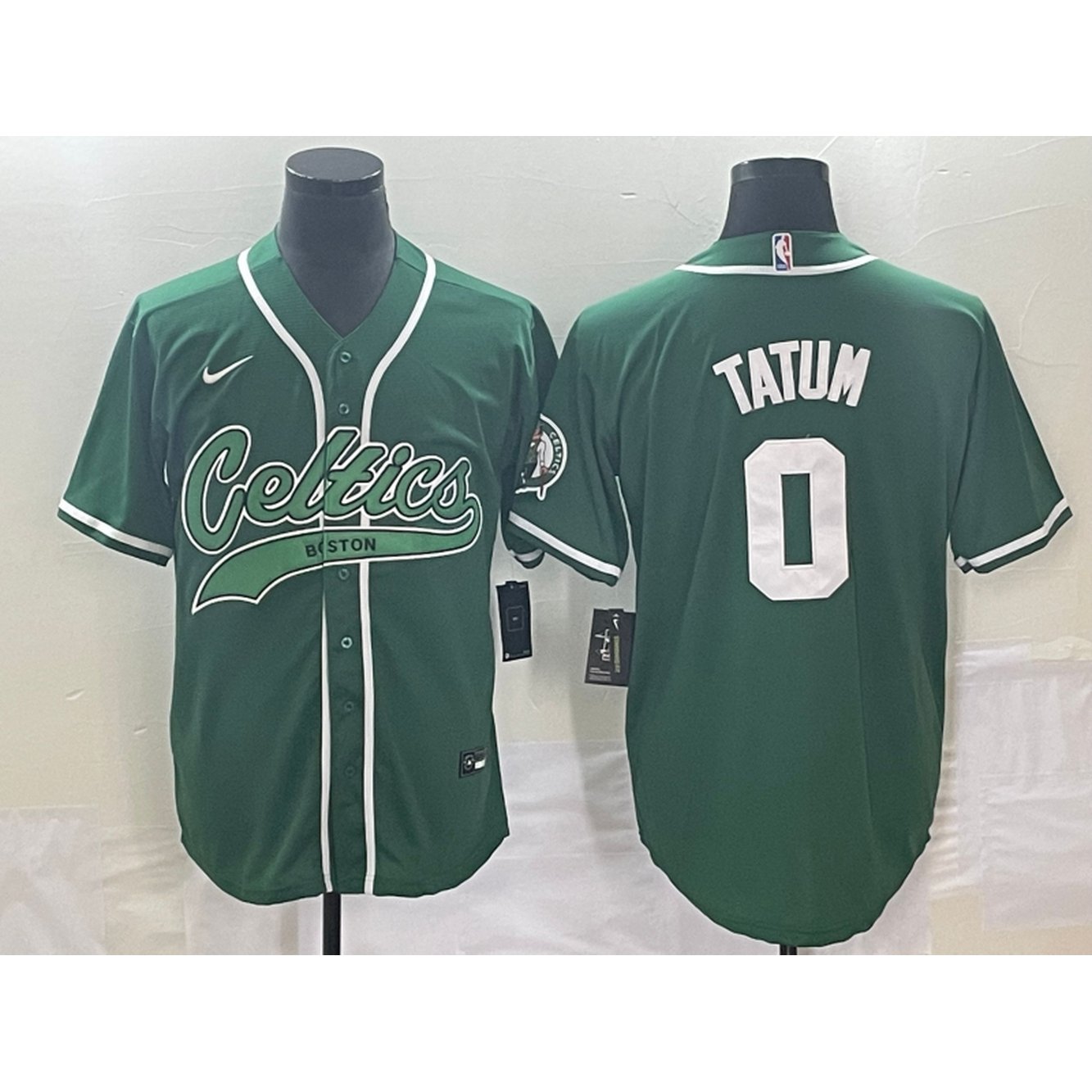 Men's Boston Celtics #0 Jayson Tatum Green Stitched Baseball Jersey 1