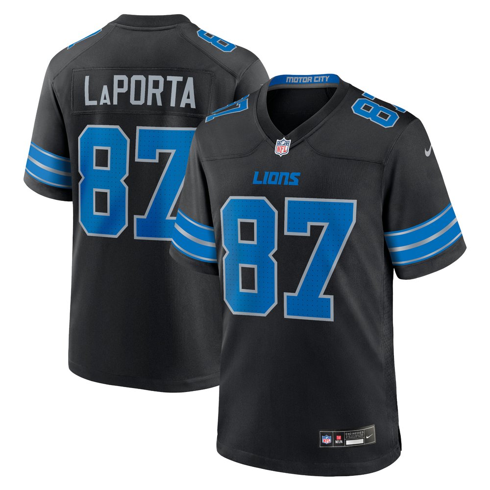 Men's Detroit Lions #87 Sam LaPorta Black 2nd Alternate Game Jersey 1