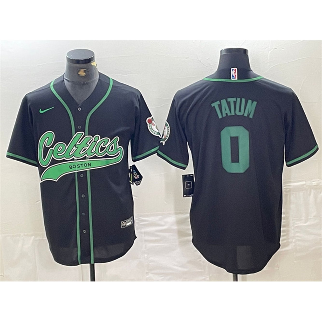 Men's Boston Celtics #0 Jayson Tatum Black With Patch Stitched Baseball Jersey 1