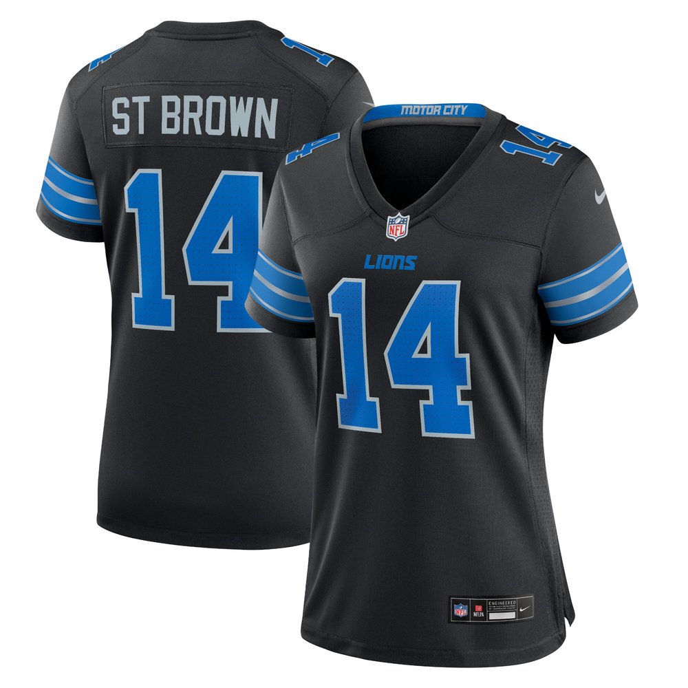 Women's Detroit Lions #14 Amon-Ra St. Brown Black 2nd Alternate Game Jersey 1