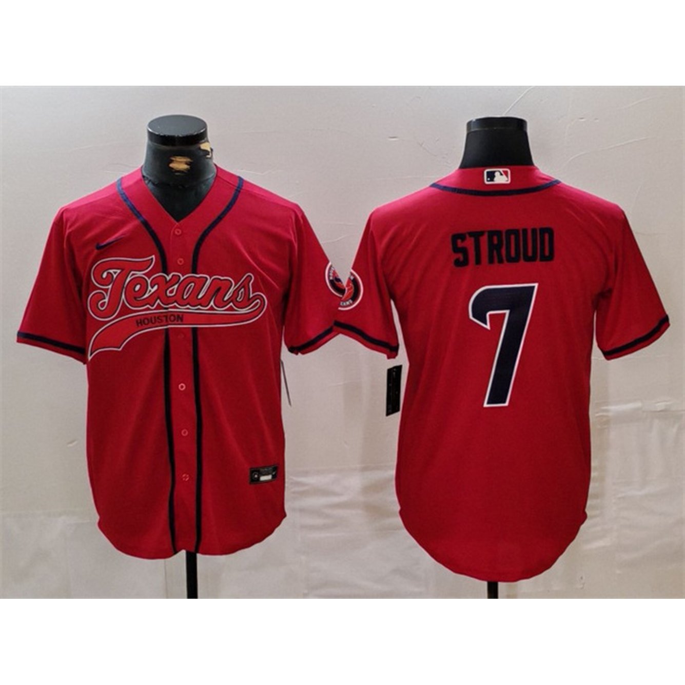 Men's Houston Texans #7 C.J. Stroud Red With Patch Cool Base Stitched Baseball Jersey 1