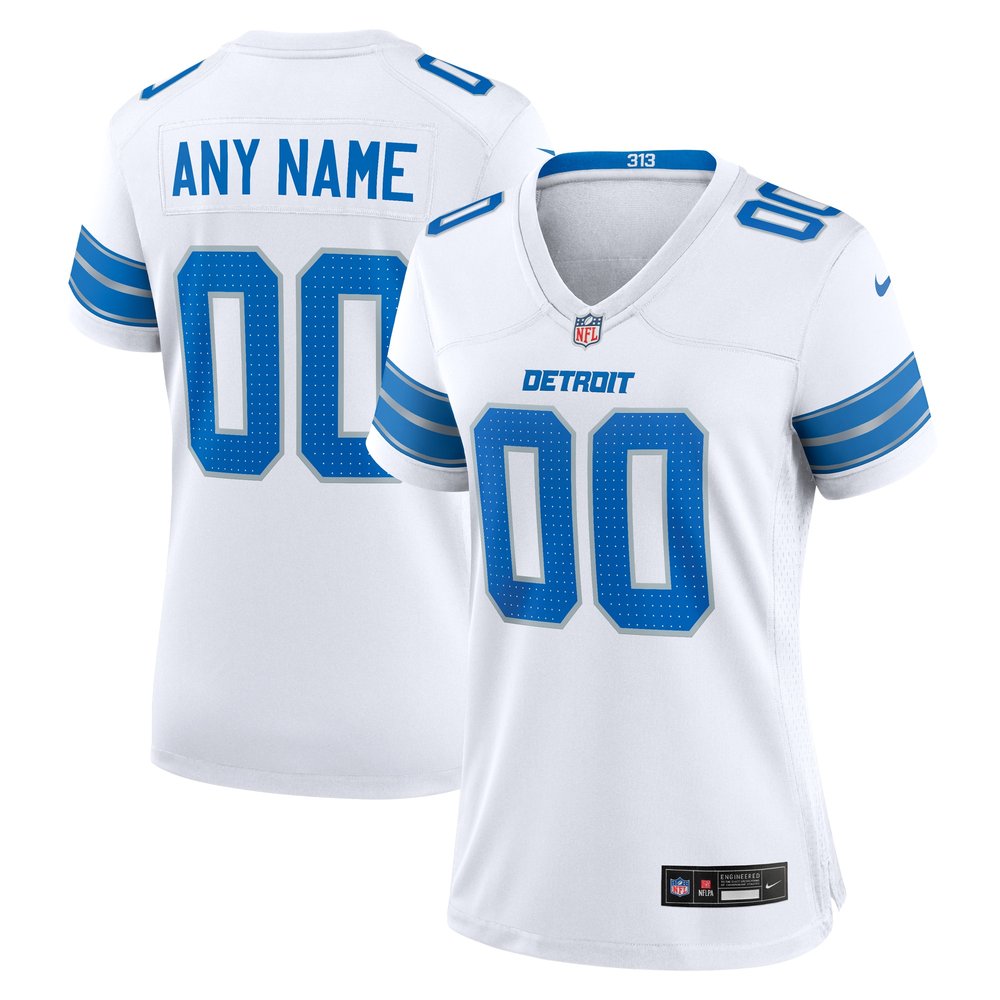 Women's Detroit Lions White Custom Game Jersey 1