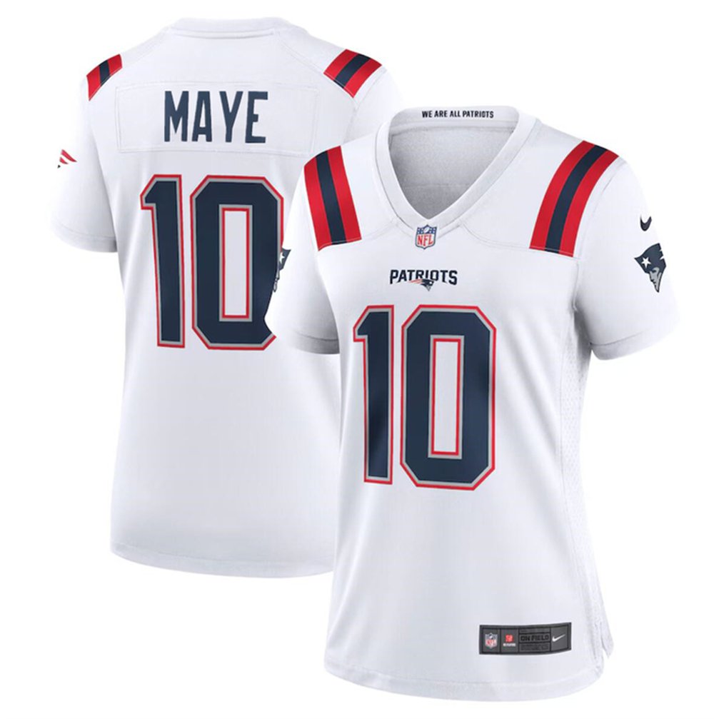 Women's New England Patriots #10 Drake Maye 2024 Draft White Stitched Jersey(Run Small) 1