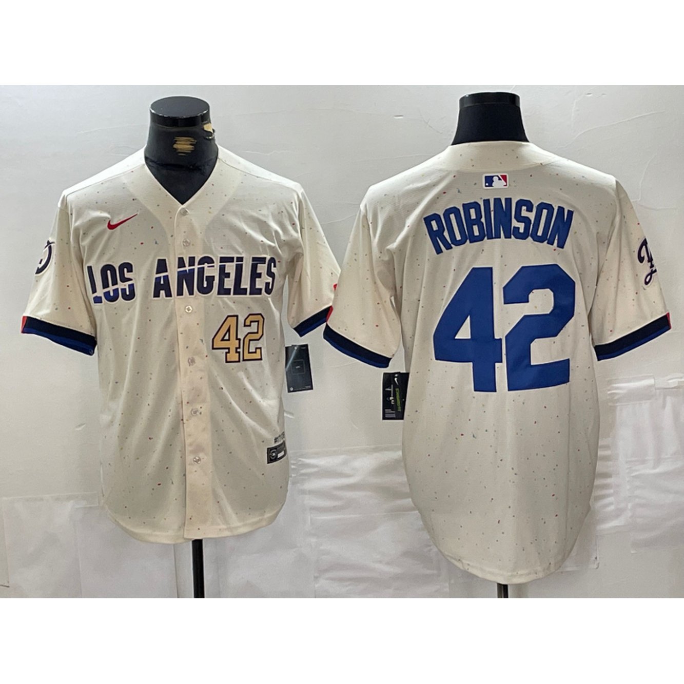 Men's Los Angeles Dodgers #42 Jackie Robinson Cream Stitched Baseball Jersey 1
