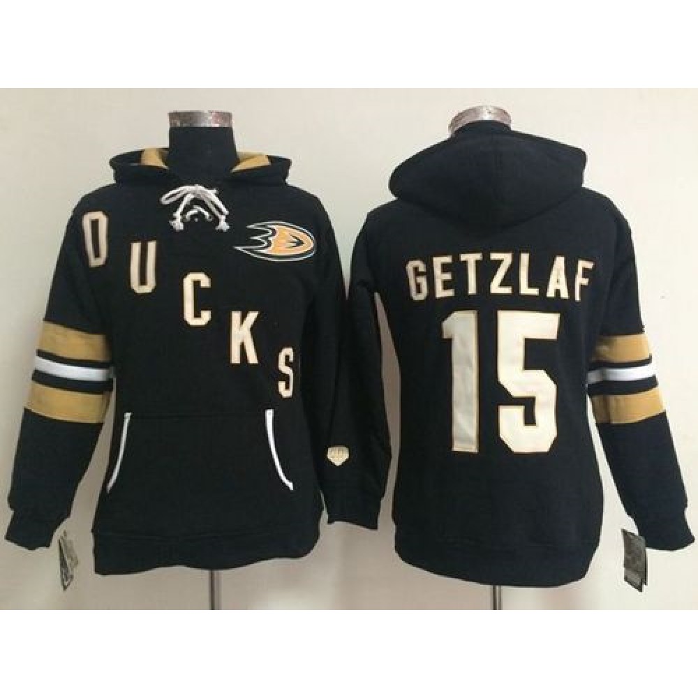 Anaheim Ducks #15 Ryan Getzlaf Black Women's Old Time Heidi NHL Hoodie 1