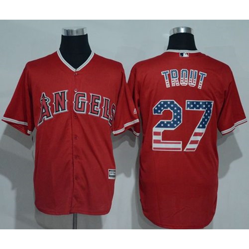 Angels of Anaheim #27 Mike Trout Red USA Flag Fashion Stitched MLB Jersey 1