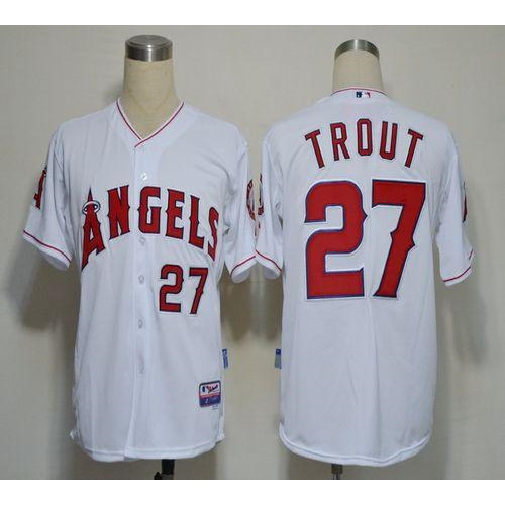 Angels of Anaheim #27 Mike Trout White Cool Base Stitched MLB Jersey 1