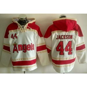 Angels of Anaheim #44 Reggie Jackson White Sawyer Hooded Sweatshirt MLB Hoodie