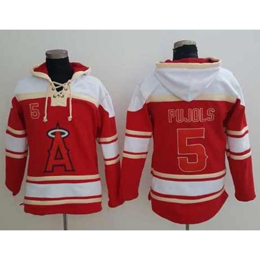 Angels of Anaheim #5 Albert Pujols Red Sawyer Hooded Sweatshirt MLB Hoodie 1