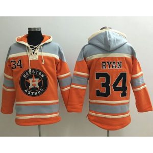 Astros #34 Nolan Ryan Orange Sawyer Hooded Sweatshirt MLB Hoodie