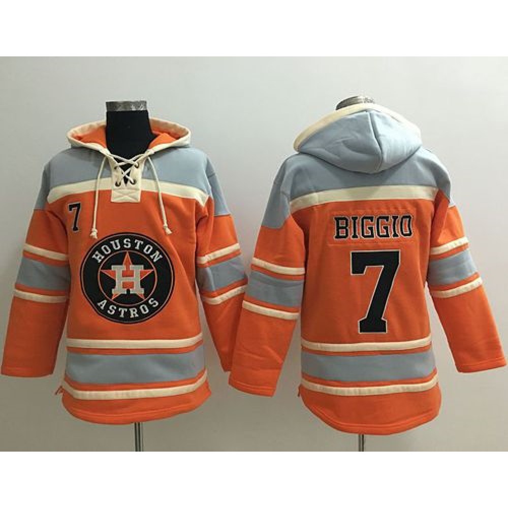 Astros #7 Craig Biggio Orange Sawyer Hooded Sweatshirt MLB Hoodie 1