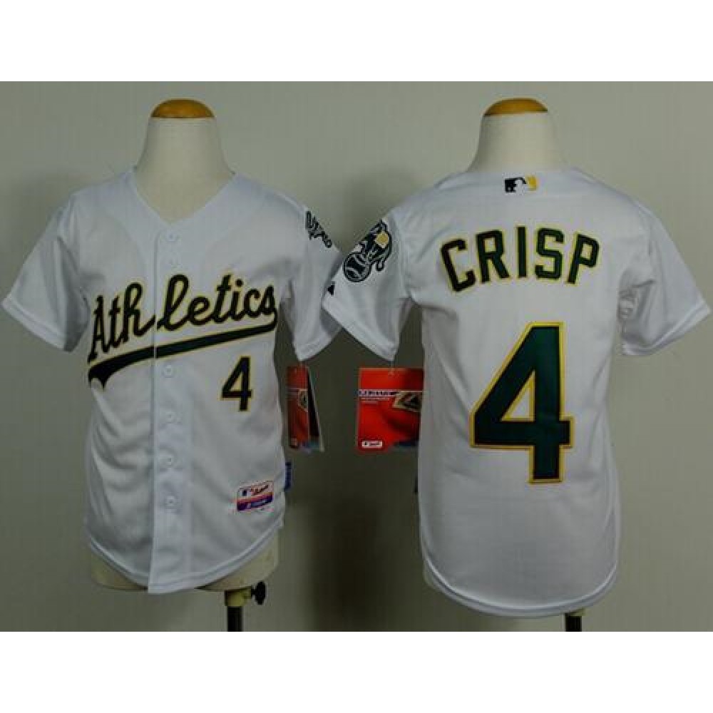 Athletics #4 Coco Crisp White Cool Base Stitched Youth MLB Jersey 1