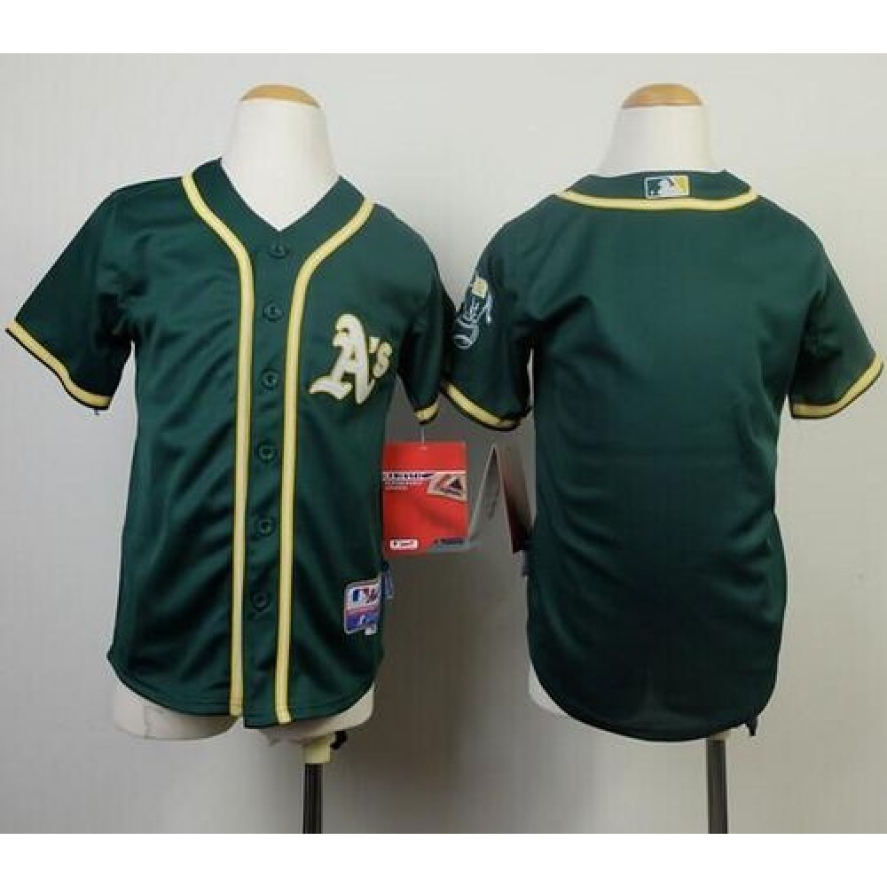 Athletics Blank Green Cool Base Stitched Youth MLB Jersey 1