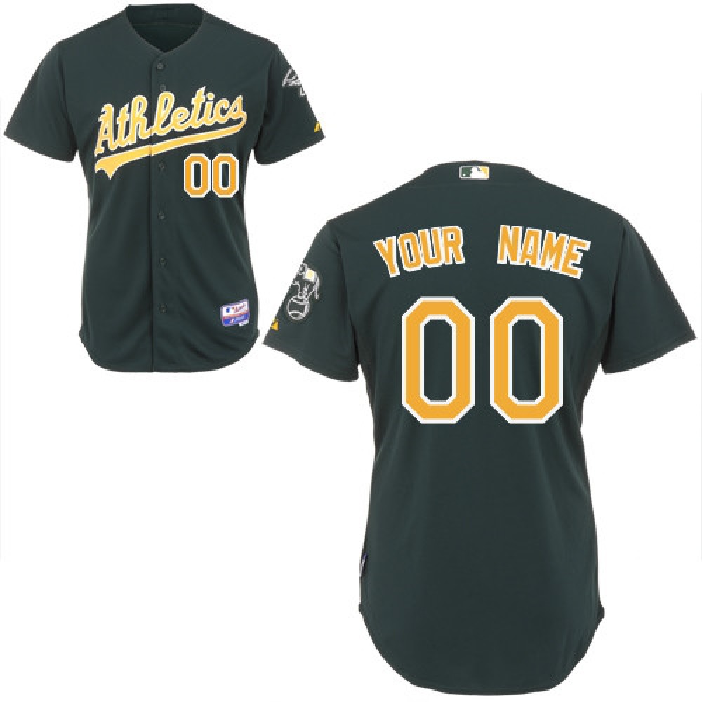 Athletics Personalized Authentic Grey Green Cool Base MLB Jersey 1
